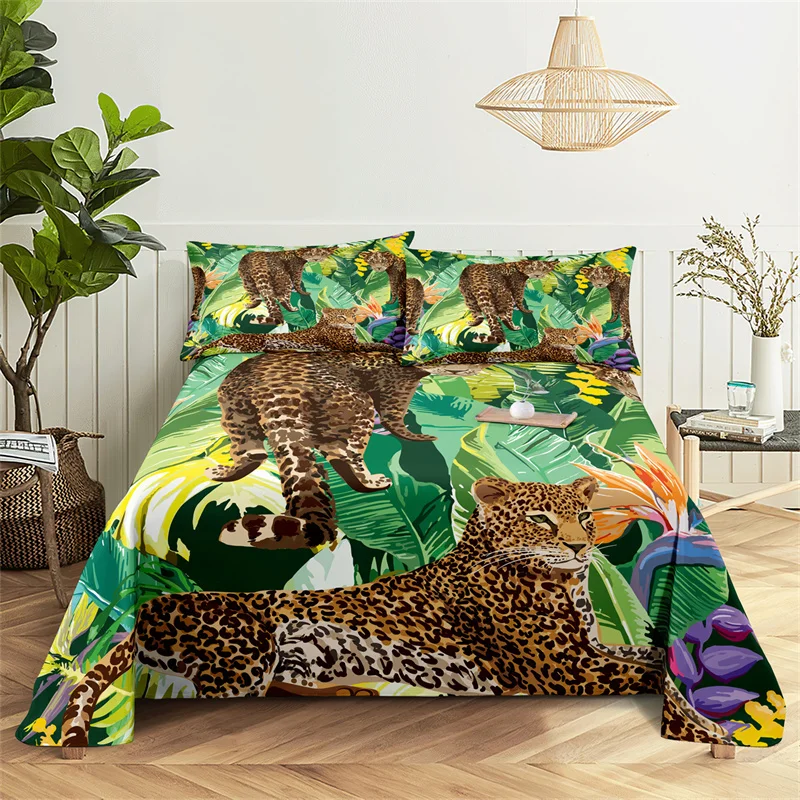 

Tiger Sheet Set 0.9/1.2/1.5/1.8/2.0m Leaf Plant Bedding Set Bed Sheets and Pillowcases Bedding Flat Sheet Bed Sheet Set