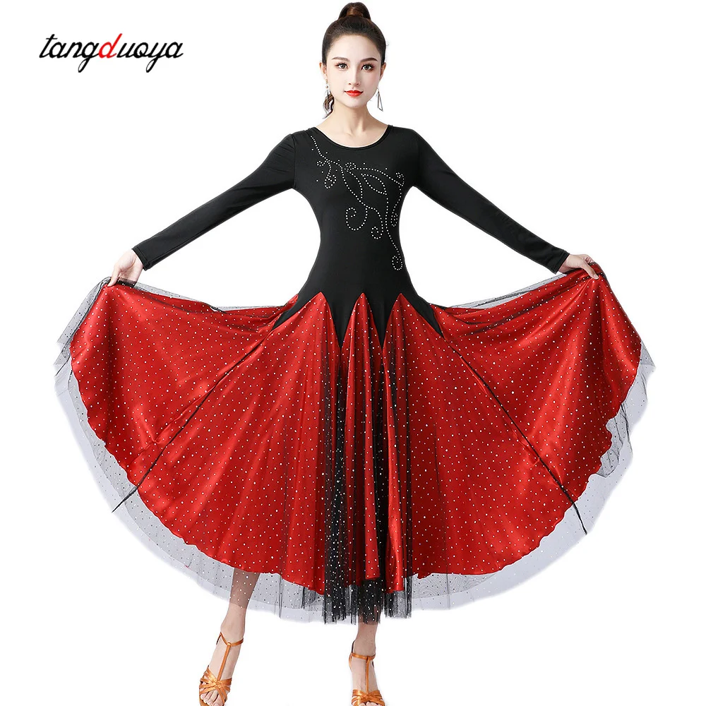 High Quality Ballroom Dance Dress Women Performance Wear Dresses Modern Standard Tango Waltz Dress Long Sleeves