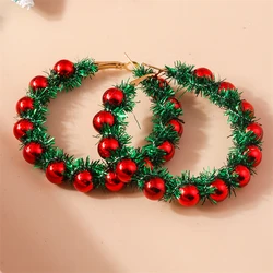 Fashion Merry Christmas Wreath Circle Hoop Earrings for Women Girls New Year Party Festival Jewelry Gifts