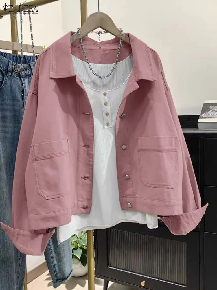 

ZANZEA женские куртки осенние пальто с длинными рукавами 2025 модные однотонные однобортные карманы элегантные уличные верхние пальто