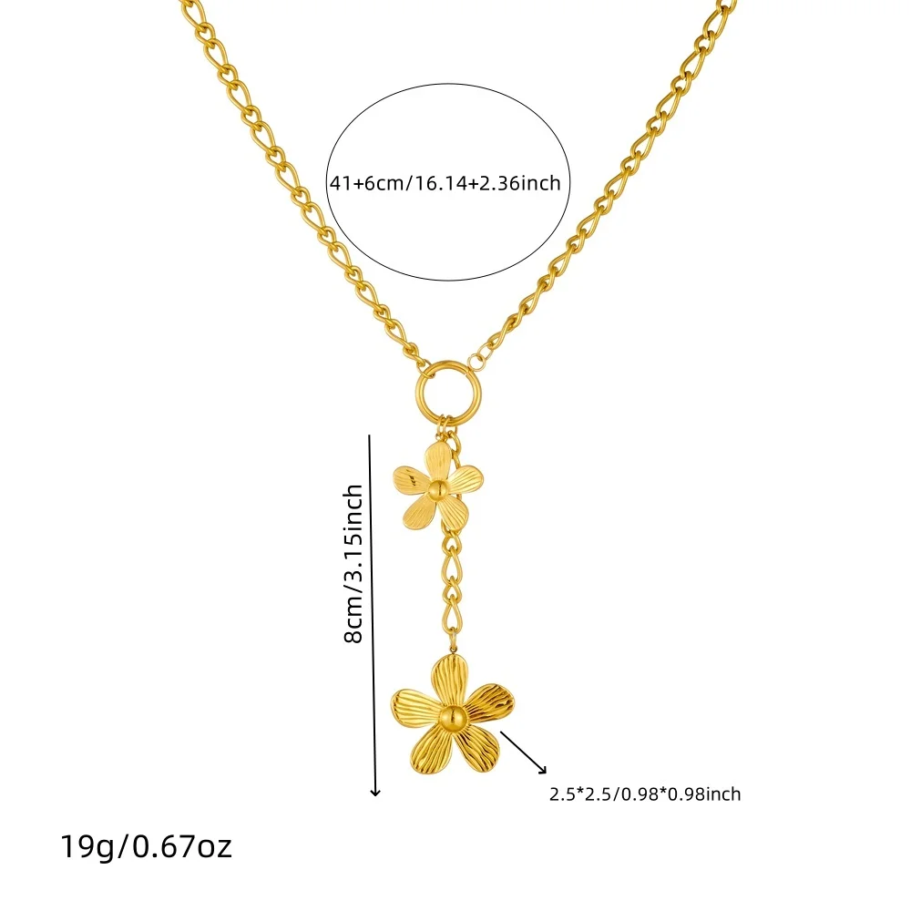 LAMENGLY 316L Stainless Steel 5-Leaf Flower Sun Pearl Heart Long Pendant Necklace For Women 18k Gold Plated Waterproof Jewelry - Image 2