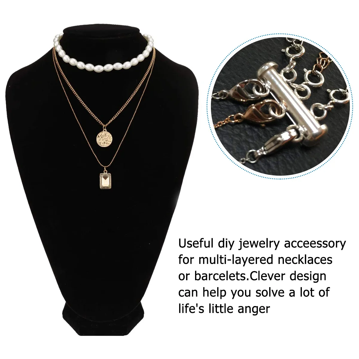 

8Pcs Multi Strands Slide Tube Clasp Pearl Buckle Slide Lock Clasp Layered Necklace Connector Jewelry DIY Set Necklace Connector