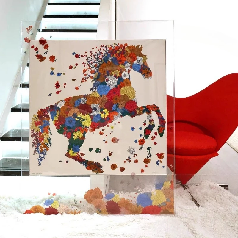 Silk scarf entrance hanging painting acrylic high-end mounted high-end mural light luxury living room sofa background wall