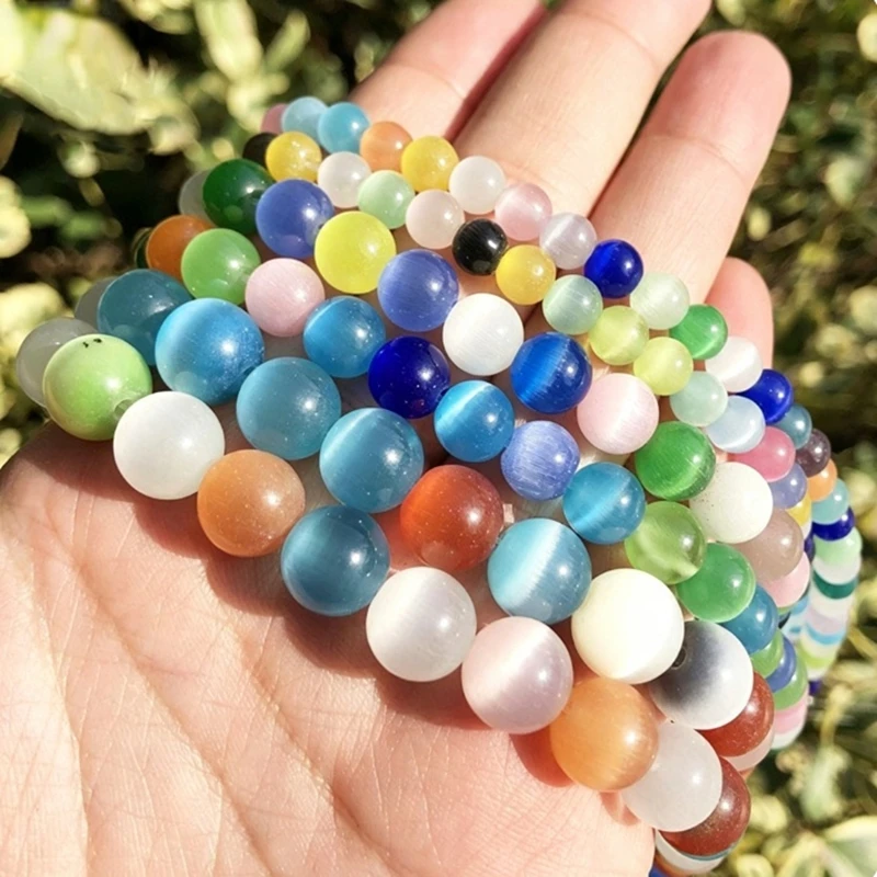 4/6/8/10/12mm rosa Katzenaugenperlen aus Naturstein und Glas, lose Perlen für die Schmuckherstellung, DIY-Armbänder, Zubehör, 15'', Großhandel – Detail 2