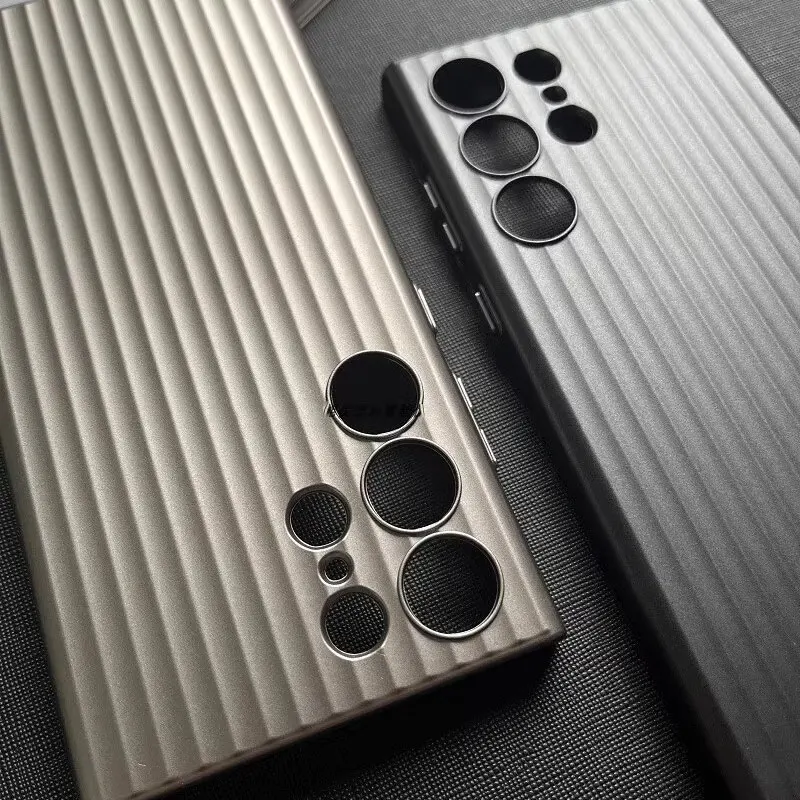 Ultra thin metal grating pattern phone case for Samsung Galaxy S23 Ultra S23+ Plus titanium gray shockproof matte hard cover