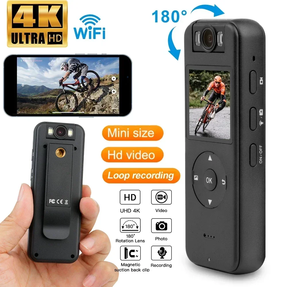 

CS09 4K Ultra HD Camera WiFi Portable Mini Video Recorder Outdoor Sports Recorder Infrared Night Vision Law Enforcement Recorder