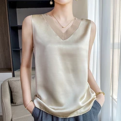 2023 New Summer Silk Camisole Ladies Satin V-Neck Mulberry Silk Suspenders Thin Sleeveless Top Inside T-Shirt And Bottoming Vest