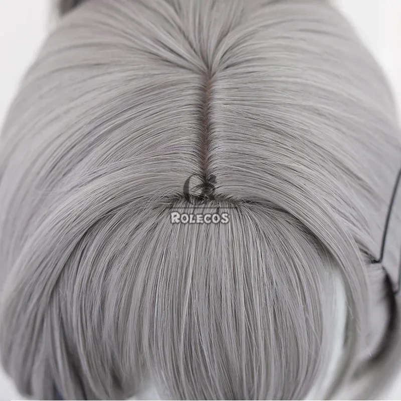 كاندي 2025ROLECOS لعبة الشعر الاصطناعية هونكاي ستار السكك الحديدية تأثيري الباروكات الفضة الذئب هالوين 46 سنتيمتر رمادي شعر مستعار مختلط Synthe