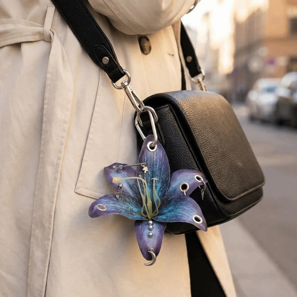 Simulation Flower Orchid Lily Keychain Backpack Decoration Handmade Drilling and Puncture Flower Bag Pendant Colorful