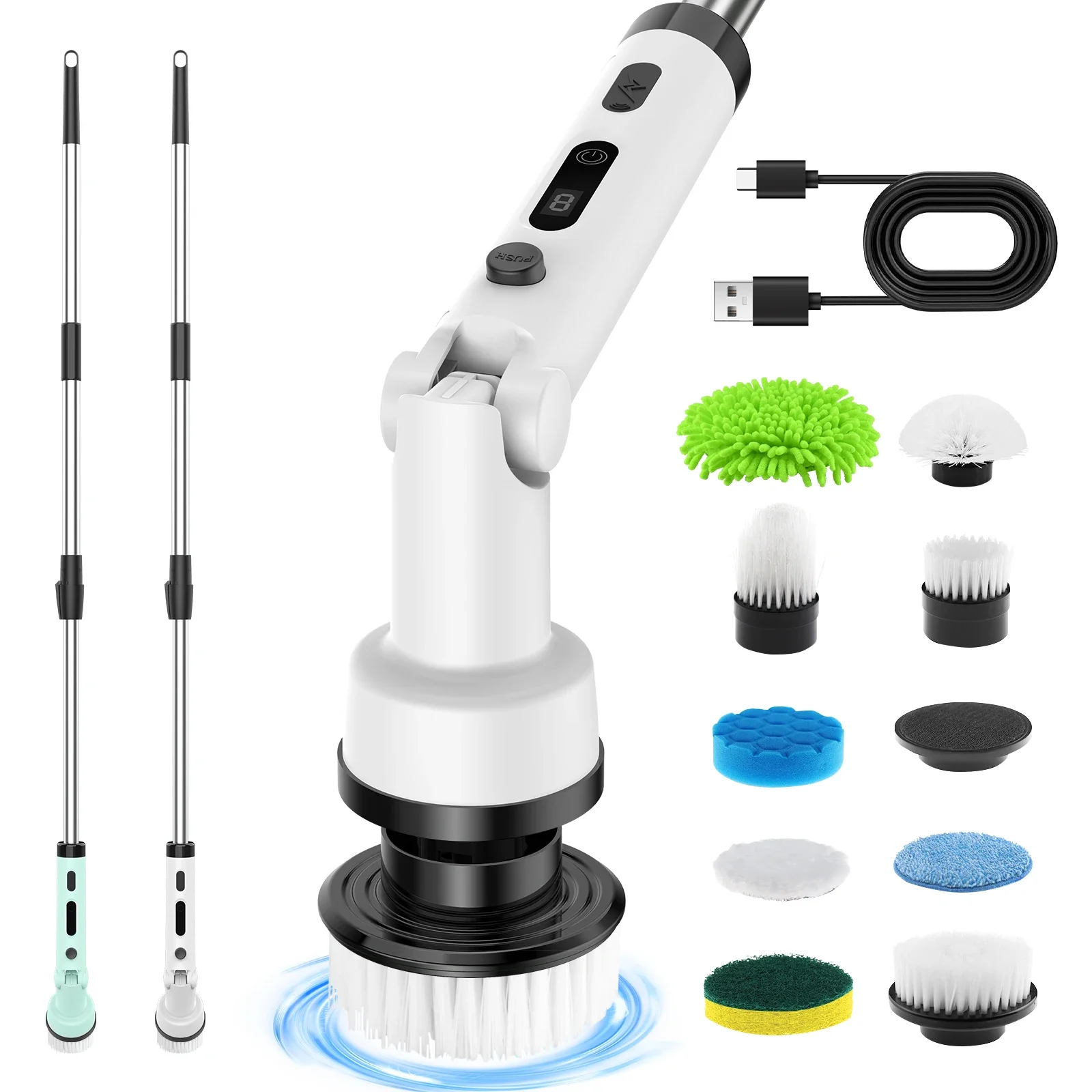 

Replaceable Cleaner Heads Adjustable Extension Arm Multifunctional Bathroom Electric Rotating Cleaning Brush Spin Scrubber