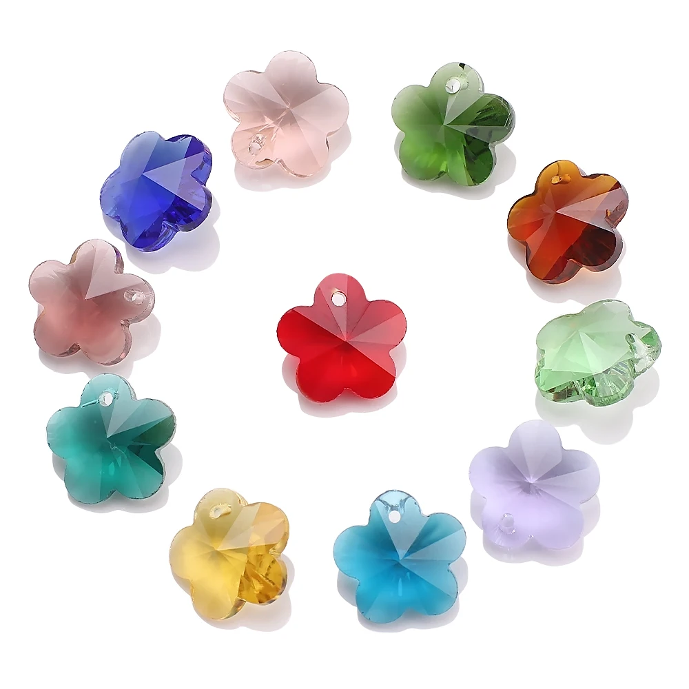 20 Stück/Lot 14 mm blaue Pflaumenblüten-förmige österreichische Kristallglas-Anhänger mit Loch zum Aufhängen für Schmuck, Bastel-Charm-Design