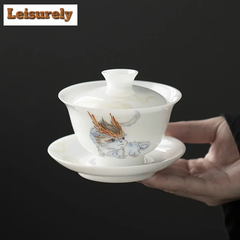 

150 мл винтажная фарфоровая чаша из ледяного нефрита Гавань, ручная роспись, чайная чаша Шаньхайцзин, чайная варенька, домашняя крышка для приготовления ча-ча, ремесло
