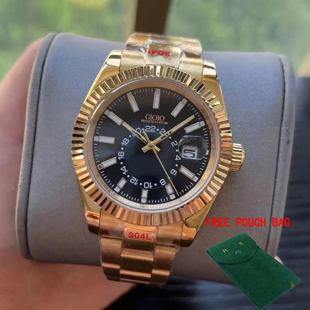 ساعة رجالية فاخرة جديدة أوتوماتيكية ميكانيكية من الفولاذ المقاوم للصدأ باللون الذهبي الأصفر والسماء الزرقاء Dweller 41 ملم