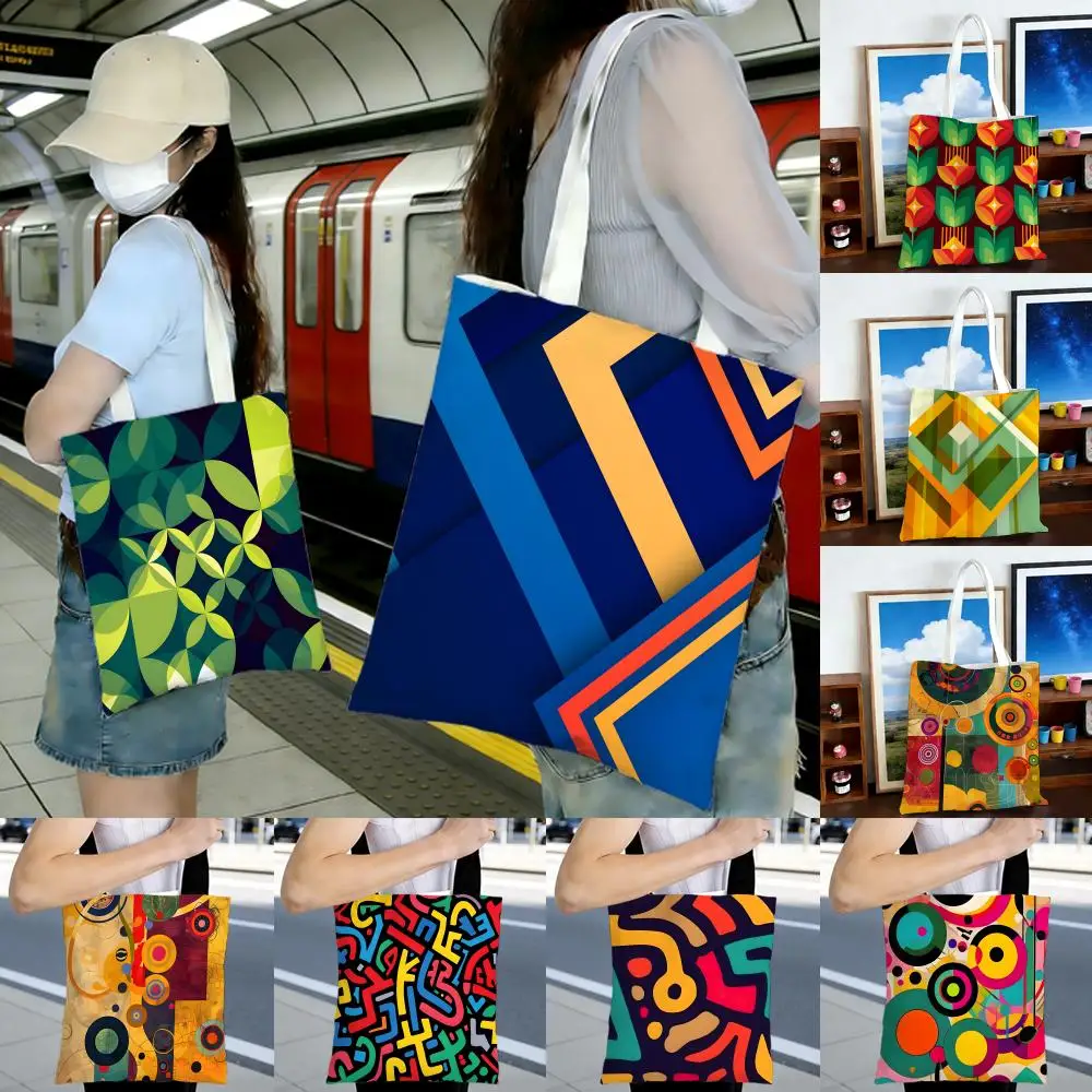 Vibrant Energetic L-Lively And Bright Color Storage Bags Printed Series Shoulder Bag Portable Daily Lightweight Tote Bag