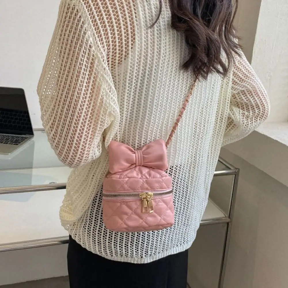 Skóra PU pikowany łańcuszek diamentowe torby Crossbody Bowknot elegancka mini torba wiadro jednokolorowa luksusowa pojedyncza torba na ramię prezenty