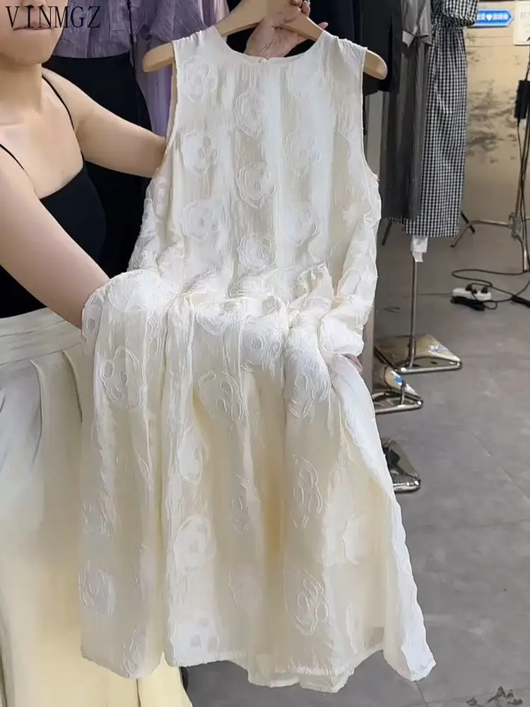 Gonna gilet ampia in stile straniero da donna con taglio tridimensionale francese senza maniche a fiori