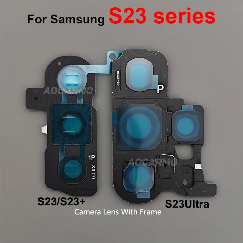 Para Samsung Galaxy S23 Plus S23 + S23U Ultra Lente de câmera traseira traseira com moldura e peças de reposição de adesivo
