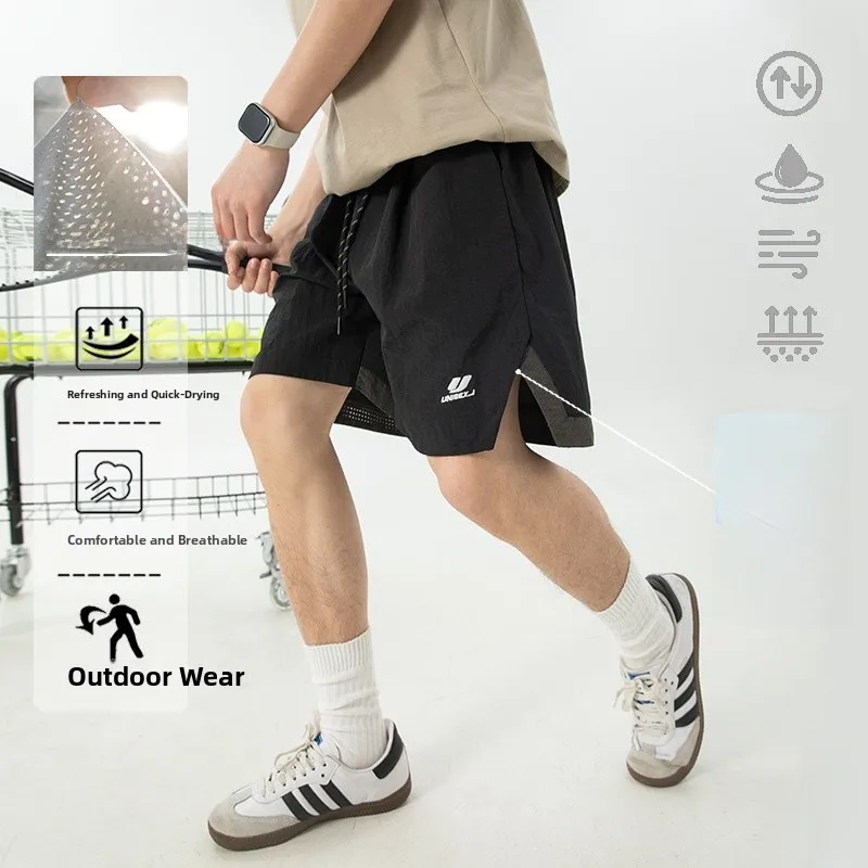 

Color Blo Breathable Sports orts Men's Summer Loose Casual Five-Point Pants Trousers with Open Slit Design Street Sle