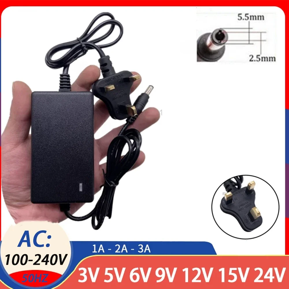 1Pcs Three legged Dual Line Desktop 3V 5V 6V 9V 12V 15V 24V Output AC 1A/1.5A/2A/2.5/5A Power Plugs Adapter 100-240V 50HZ