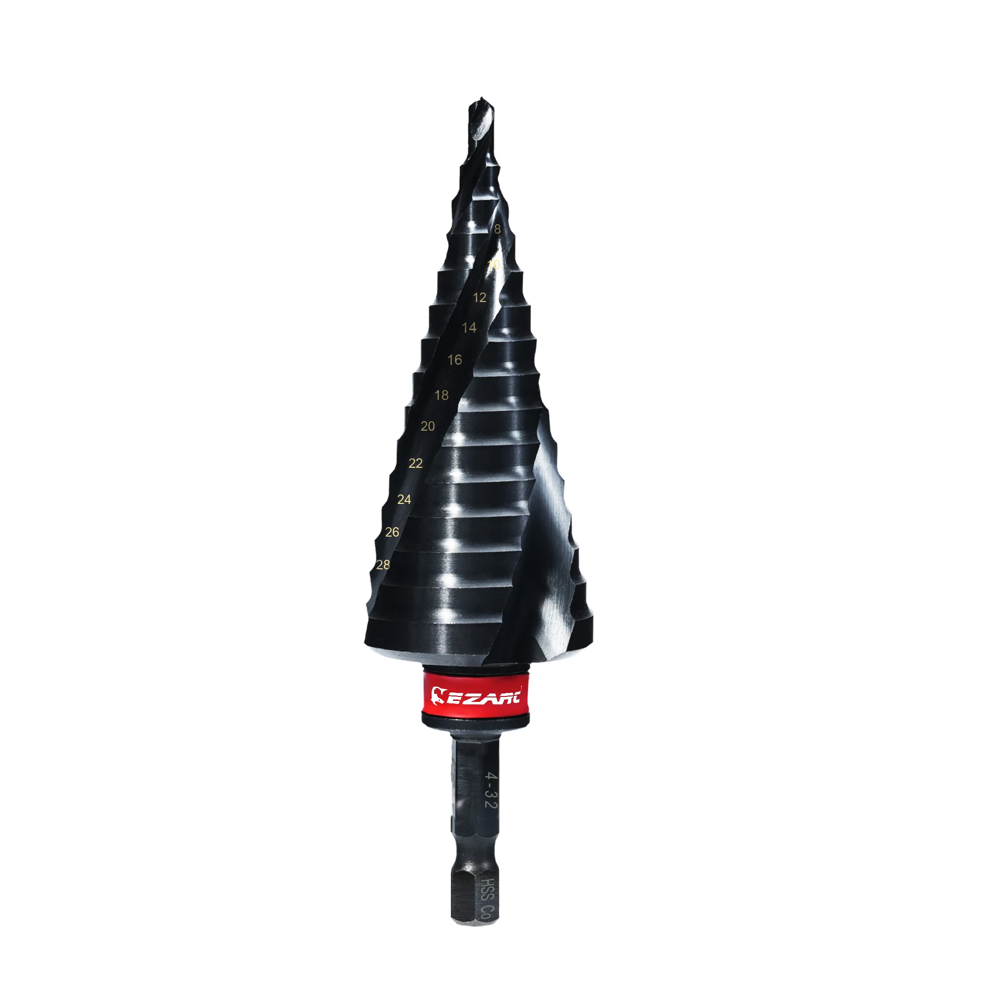 EZARC Step Drill Bit for Metal 1PC, 4-32mm M35 Spiral Flute Unibit Step Drill Bit, 15 Steps Cone Drill, AlTiN Coated, for Metal