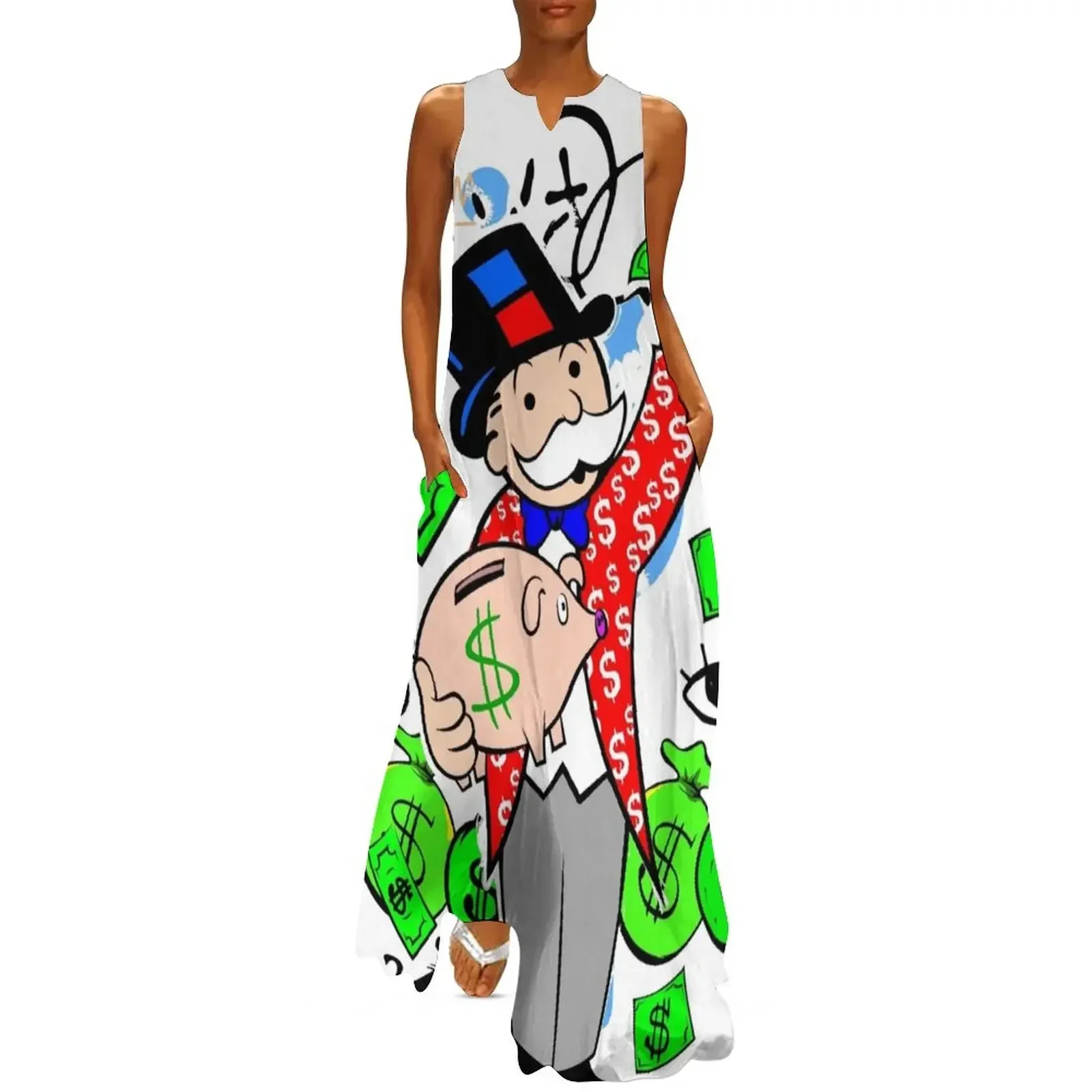 

Monopoly Holding Piggy Bank Long Dress Clothing chic and elegant woman dress prom dress Women's summer dresses