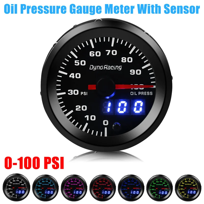 2 Inch 52MM 7 Colors Racing Gauge Oil Pressure Gauge 0-100PSI Oil Press Gauge With Stepper Motor Car Meter