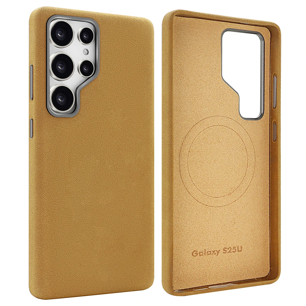 Faux Suede Leather Magnetic Phone Case for Samsung Galaxy S25 Ultra S24 Ultra with Metal Camera Wireless Charging Compatible