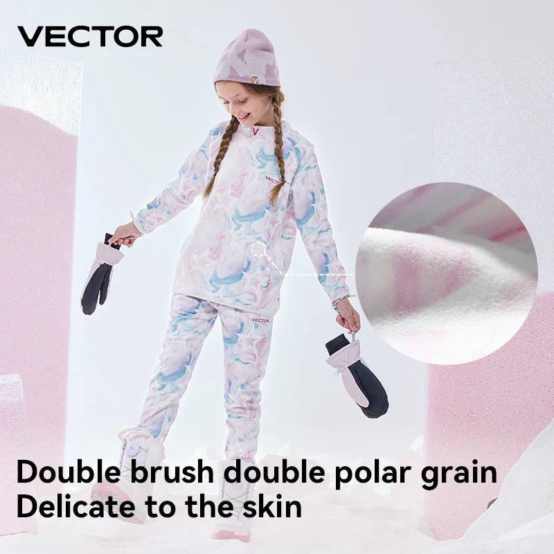 VECTOR Kinderfleece jongens en meisjes tops en broeken voor warmte en sneldrogend buiten skiën snowboard lycra stof