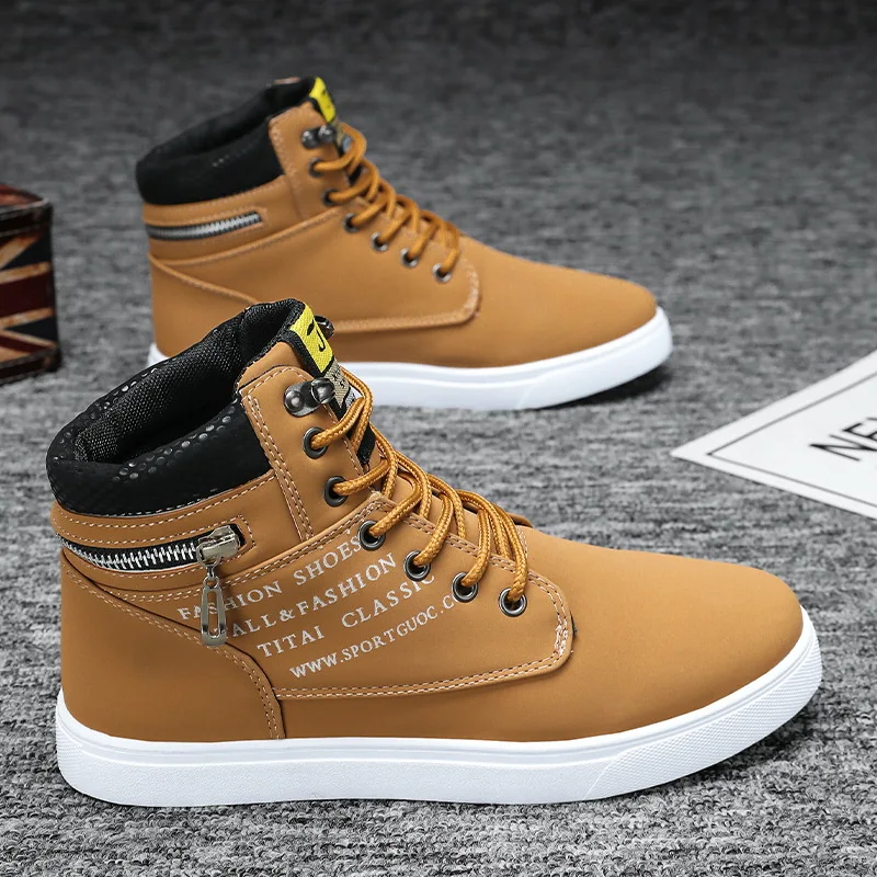 Spring Autumn High Top Men's Shoes Leather Man Casual Shoes Lace-up Wild Platform Sneakers Flat Vulcanized Male Shoes Zapatillas