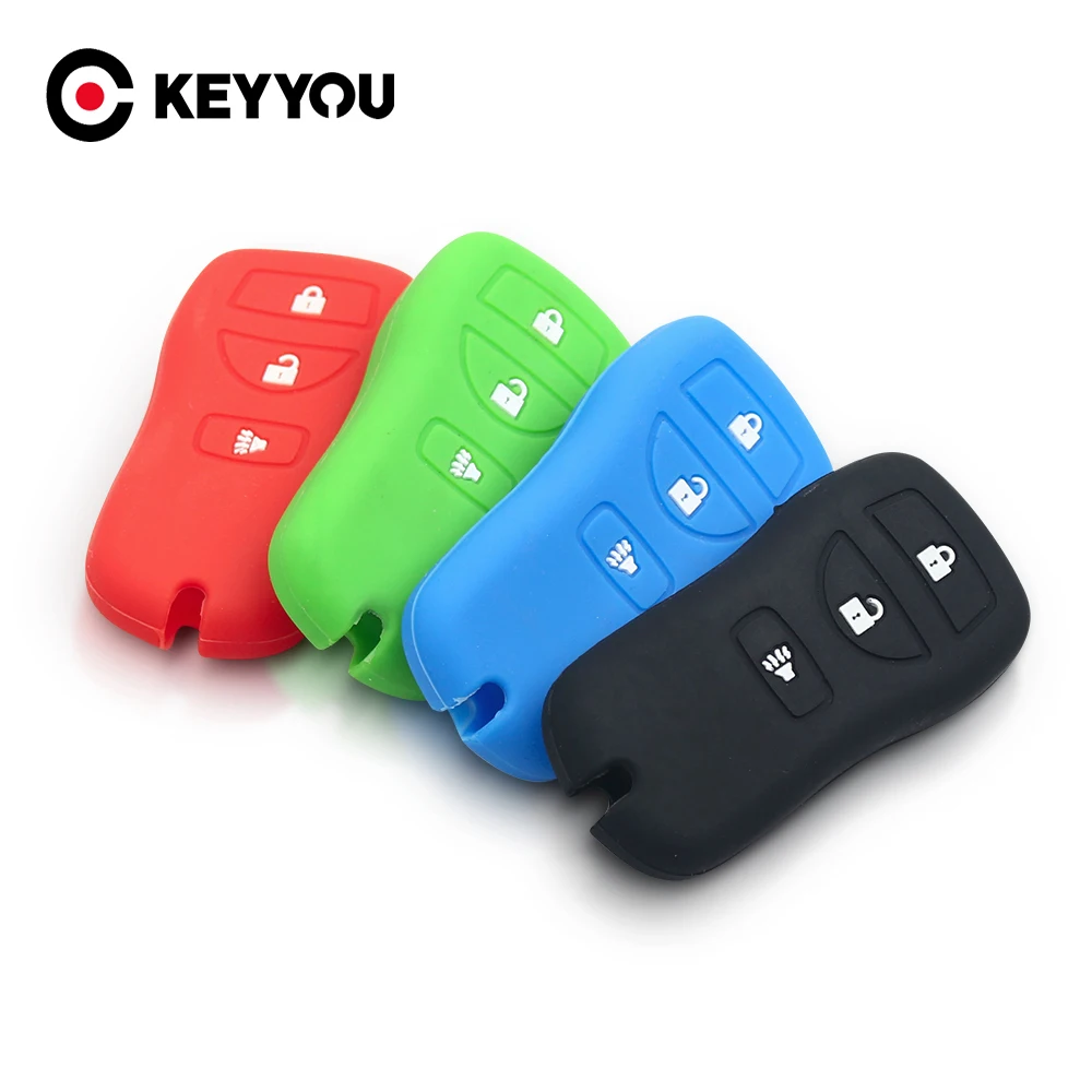 KEYYOU 3 Button Remote Key Fob Shell Silicone Case For Nissan Armada Xterra Pathfinder Frontier Quest Titan Murano