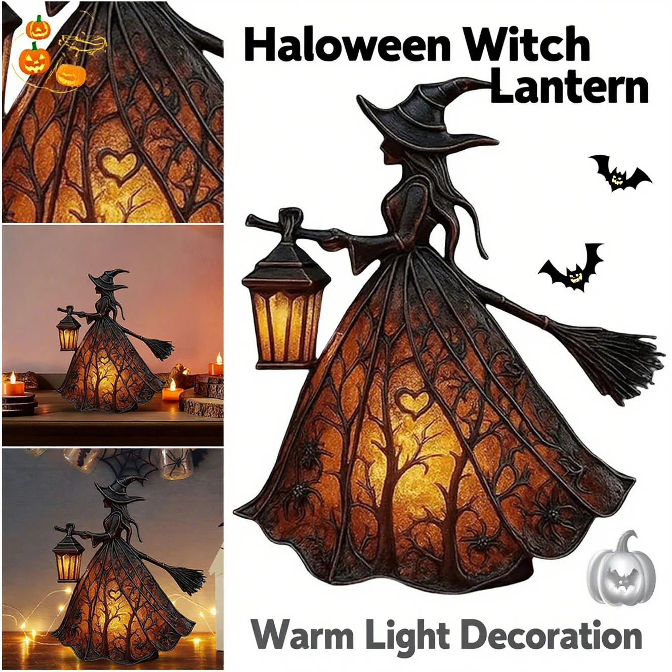 2025 هالوين الساحرة فانوس داخلي مخيف الدائمة ضوء الليل فريد الساحرة تمثال الجدول مصباح لغرفة النوم هدايا ديكور الهالوين #1