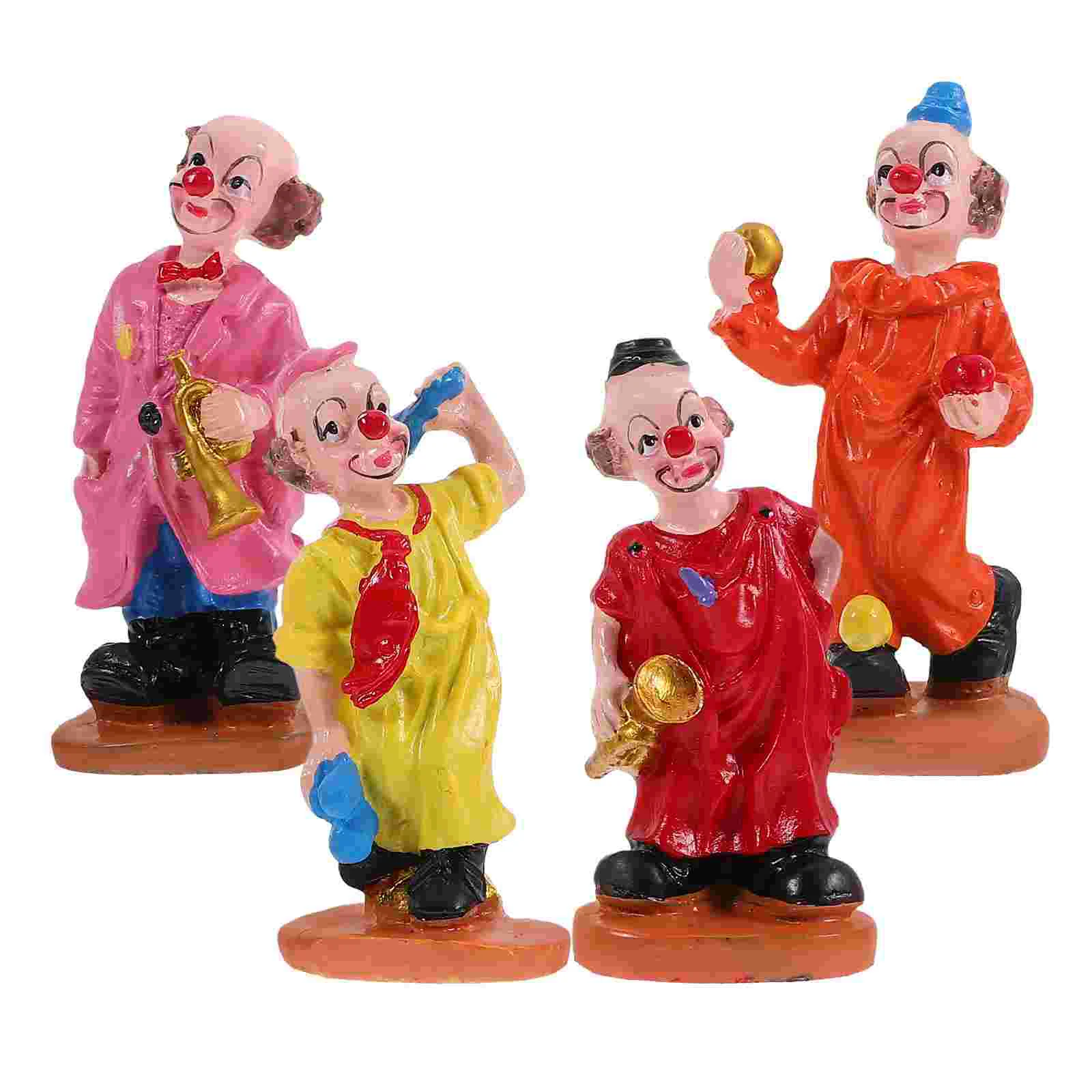 4 Pcs Clown Ornament Model Toys Figurine Moss Miniature Resin Child Creative