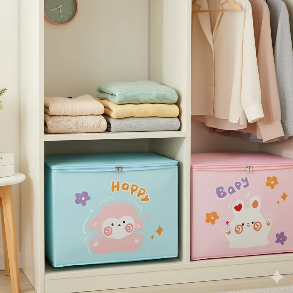 Caja de almacenamiento de cubo plegable de tela de fieltro duradera para juguetes de niños, organizador de diseño de animales de dibujos animados para guardería y almacenamiento en el hogar