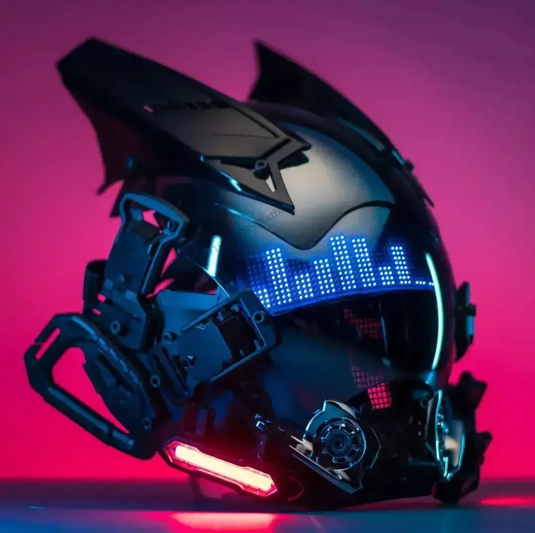 Cyberpunk - Glow Helmet Mask, Electronic Sensory, Full Face, Wind Function, Custom Pattern, Role Playing Screen, Halloween IXD