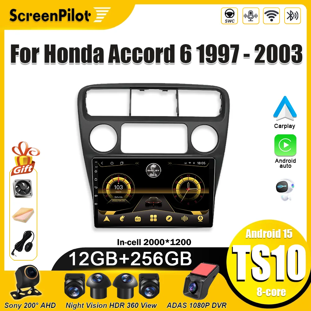 For Honda Accord 6 1997-2002 2003 Car Radio Android 16 2 din Multimedia Video Player Carplay Intelligent System Touch Scree