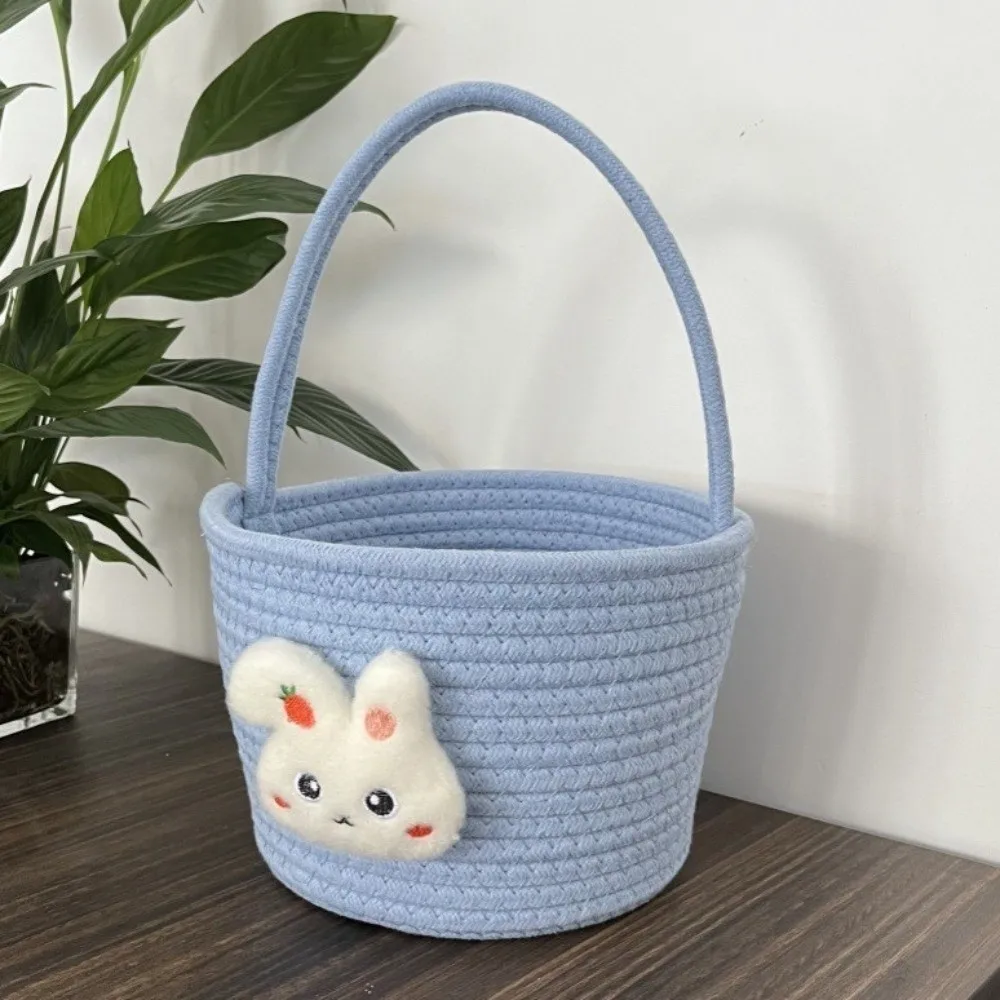 

Пасхальная подарочная корзина с мультяшным дизайном, плетеная из хлопковой нити, с изображением пасхального кролика, многофункциональная, с длинными ручками, для подарков