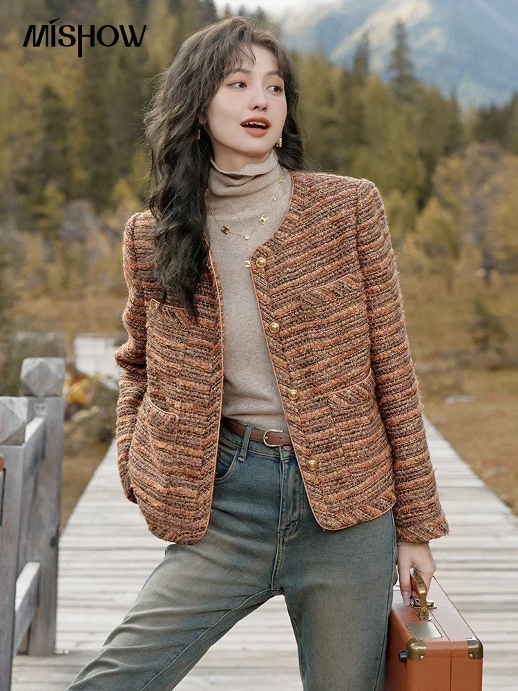 MISHOW Vintage Tweed Jacket Women High Quality Winter Single Breasted Cropped Jackets Female Fashion Lady Outerwear MXC56W0170