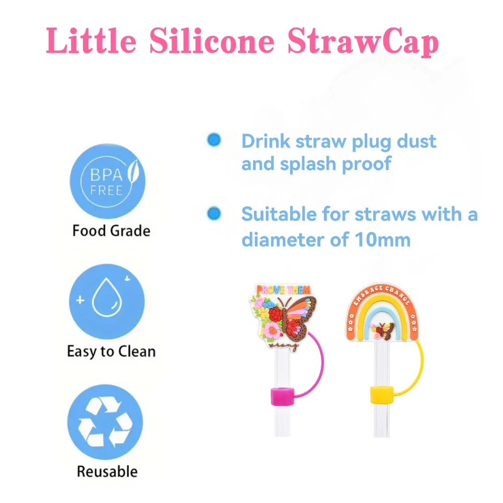 English phrase series Straw Cover Cap 10MM Drink Straw Plug Reusable Splash Proof Drinking Fit Cup Straw Cap Charms Accessories