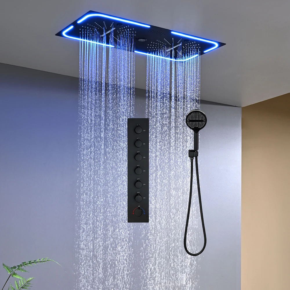 M Boenn Bathroom 6 Functions Shower Column Sets Thermostatic Mixer Full Set System Luxury Ceiling‑mounted Rainfall Shower Heads