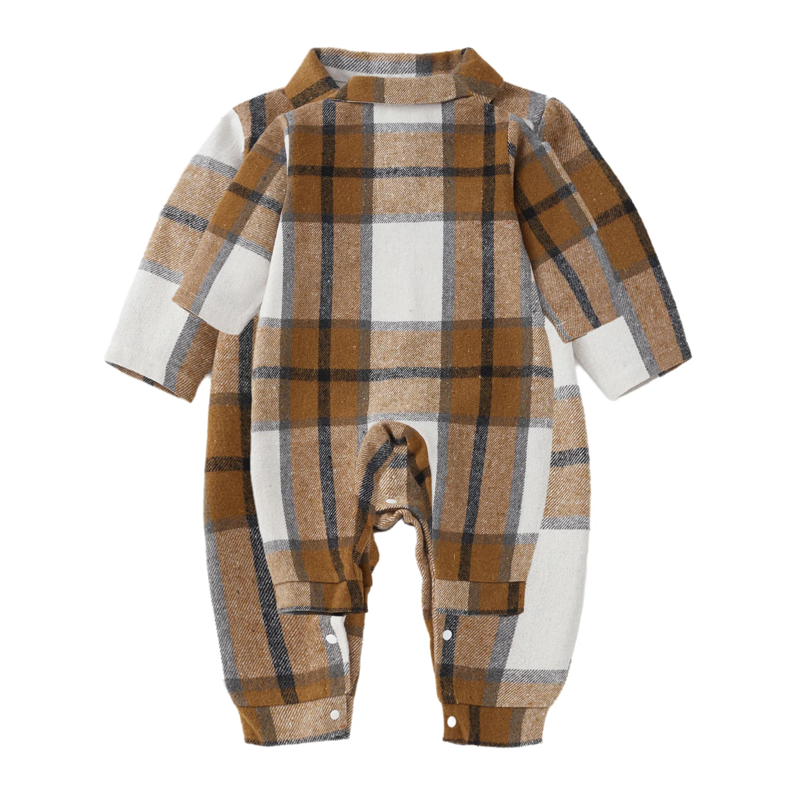 Baby Boys Girls Clothes Fashion Plaid Romper Long Sleeve Lapel Color Block Button Jumpsuit Bodysuit Children Spring Fall Outfits