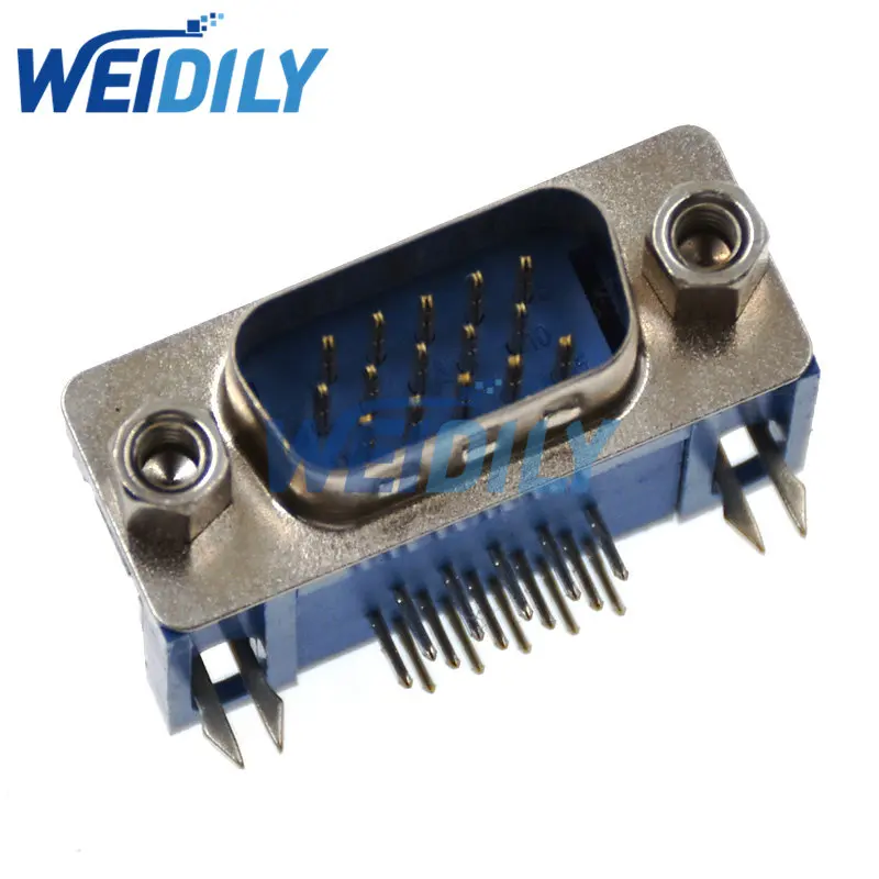 2PCS DB15 DR15 3Rows Blue Parallel Port 15 Pin D Sub Male 15 Way PCB 90 Degree Connector DB15 Socket Plug VGA Adapter