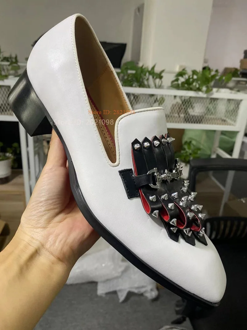 Black Tassel White Leather Mixed Color Square Toe Slip On Loafers Platform Height Increased Men Shoes Fashion Dress Footwear