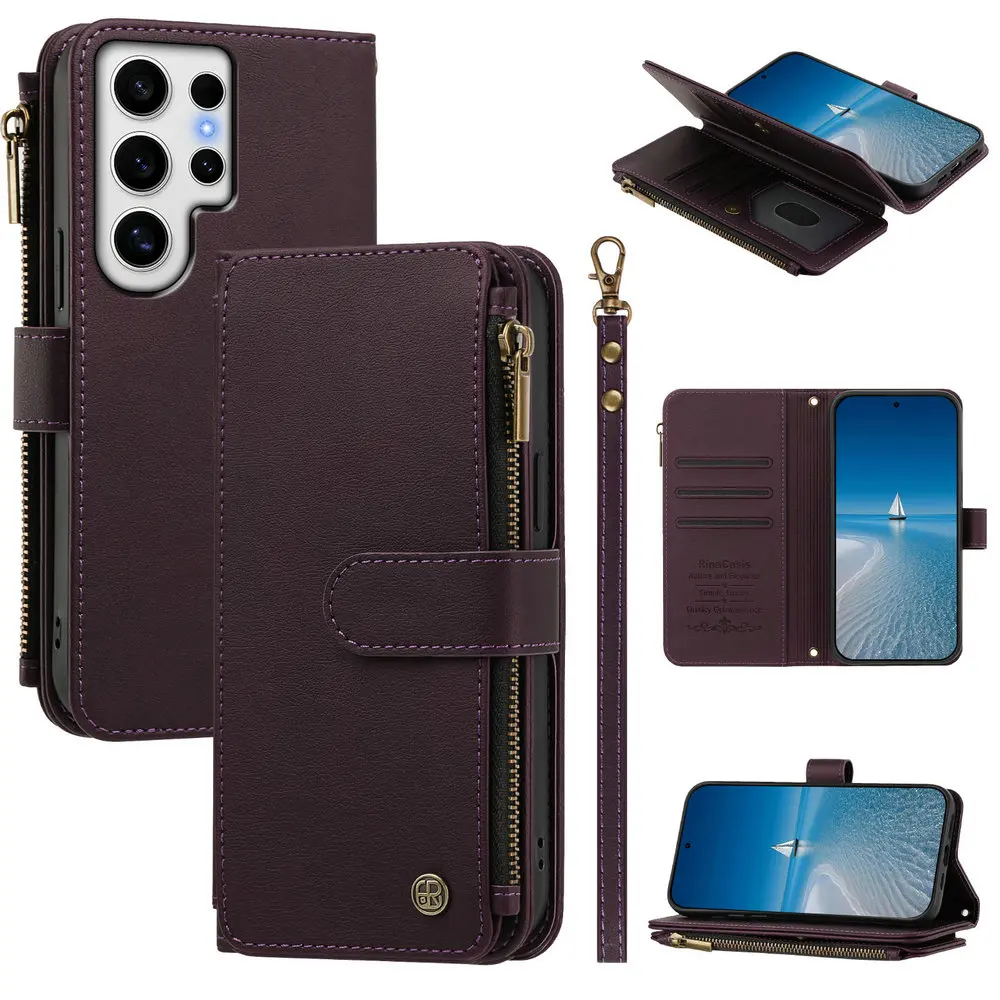 Zipper 9-Card Leather Wallet Case For Samsung Galaxy S24 S23 S22 S21 S20 Ultra Note 10 20 S10 Plus S24 S 23 21 FE Funda