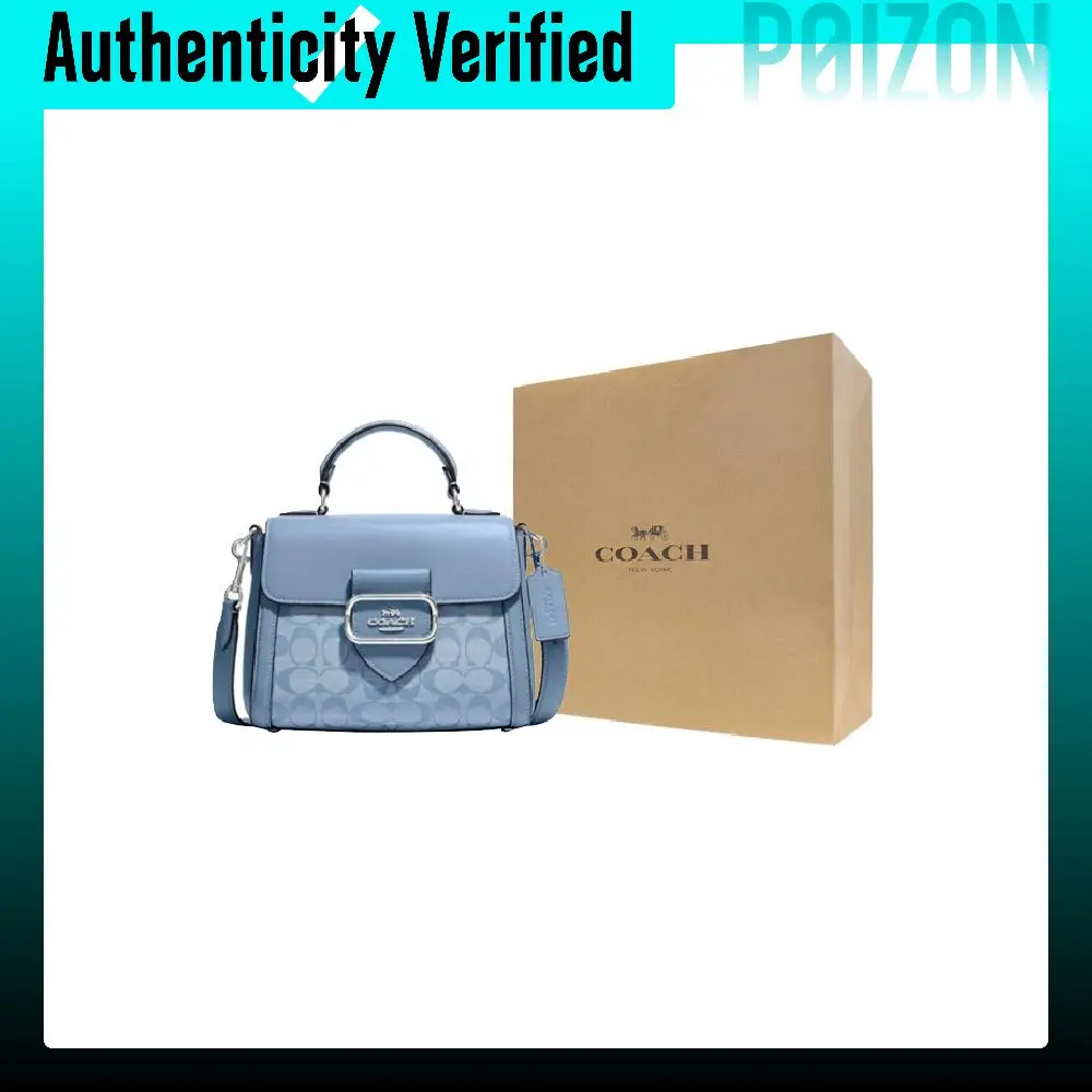 COACH Morgan Chambray Fabric With Cow Leather Handbag, Shoulder Bag, Crossbody Bag Small Women's Light Blue CH142-SVM6A