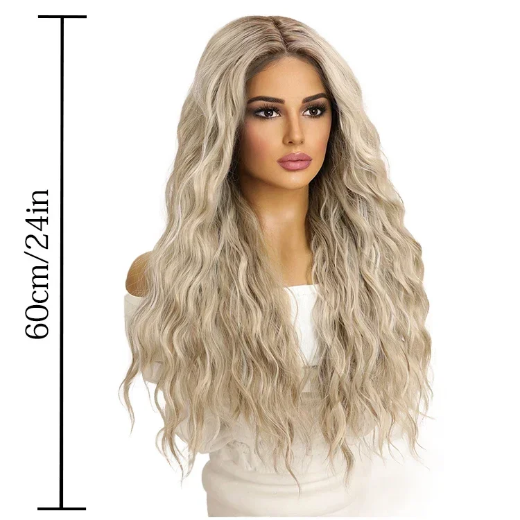 European and American fashion T-shaped lace front wig gray gradient wavy curly hair wig for women