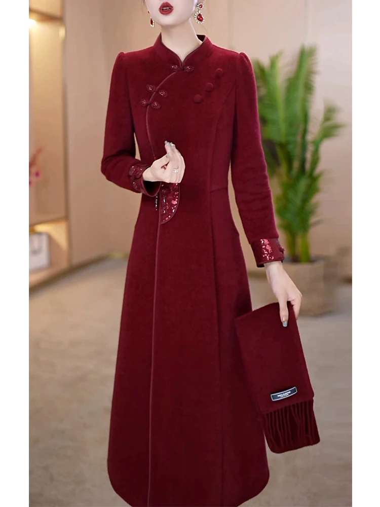 

Thiened Warm Wedding Dr Set Women's 2024 Autumn Winter New Sle Two-Piece Qipao Dr Set Chinese Sle Long Sve Mid...