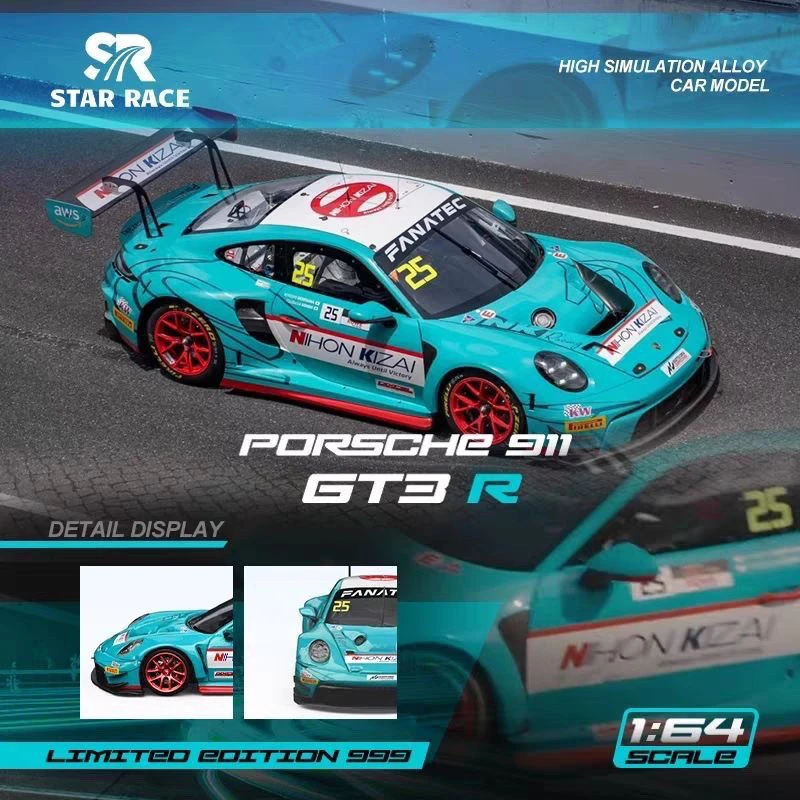 STAR RACE 1:64 Porsche 911 GT3 Blau-Schwarze Lackierung Lake Blue Track Edition Legierungs-Druckguss-Automodell Sammlerstück
