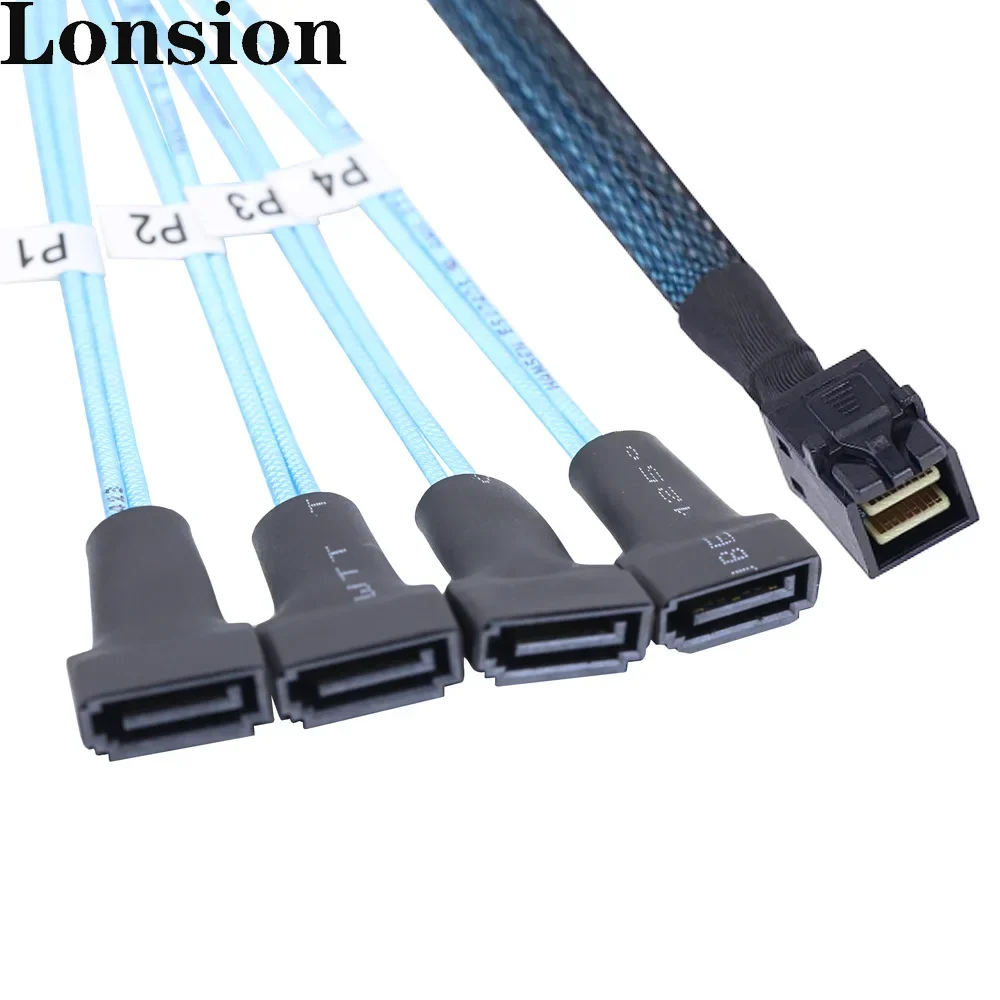 Efficient Mini SAS HD SFF-8643 to 4 SATA 7Pin Male Cable for Data Transfer