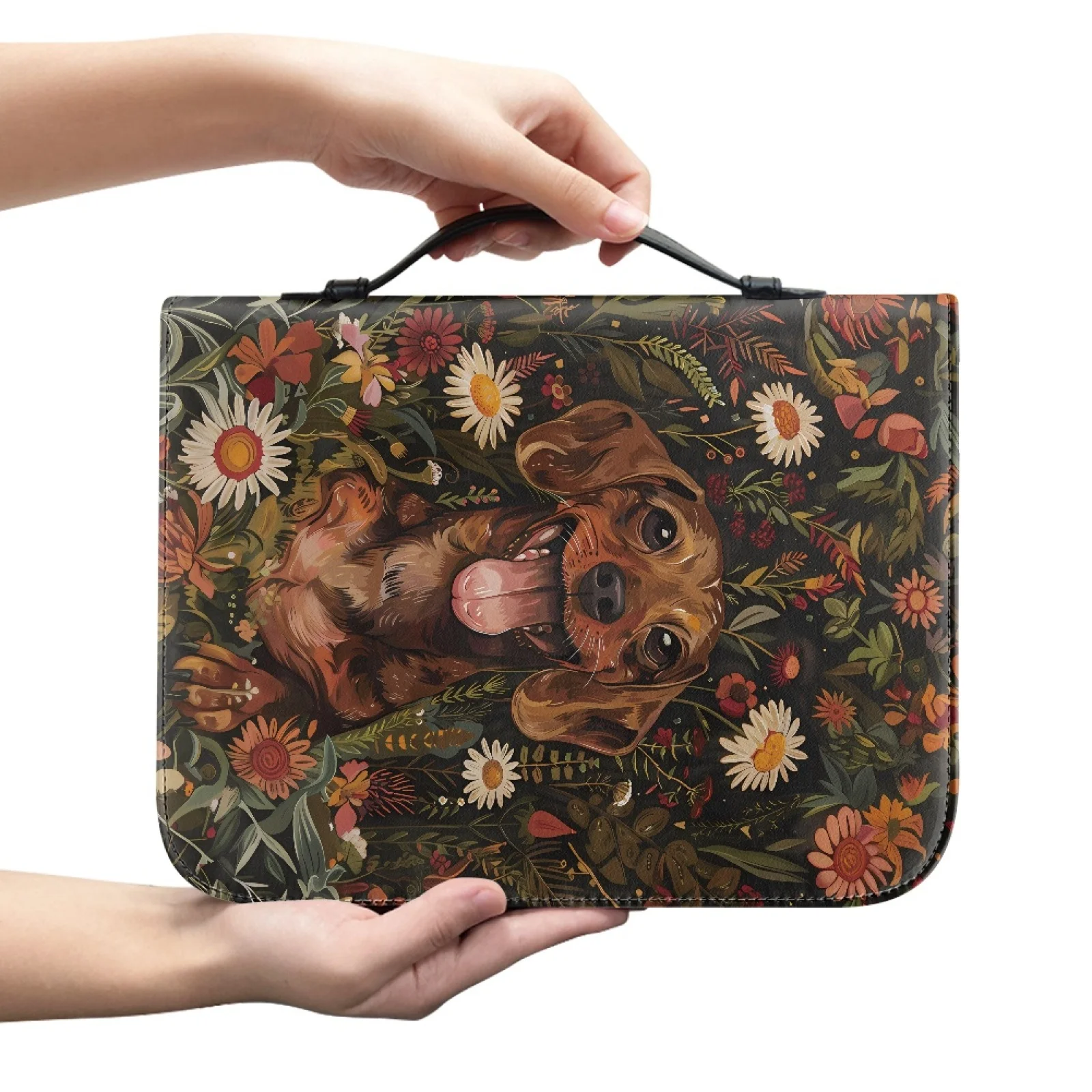 PENSTROLL Dachshund Floral Print Bible Covers PU Leather Protective Bible Carrying Case for Church New Design