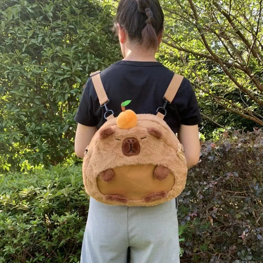 Kids Capybara Plush Backpack Large Capacity Capibara Knapsack Women Fashion Bag Kawaii Soft  Animal Doll Toy Birthday Gifts